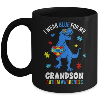 April I Wear Blue For Grandson Dinosaur Autism Awareness Mug | siriusteestore