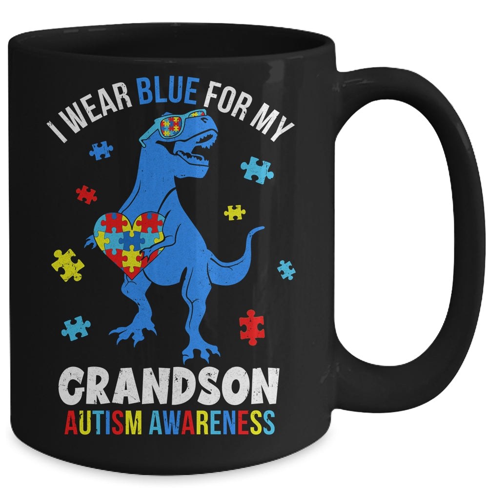 April I Wear Blue For Grandson Dinosaur Autism Awareness Mug | siriusteestore