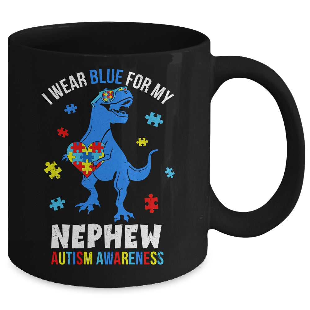 April I Wear Blue For Nephew Dinosaur Autism Awareness Mug | siriusteestore