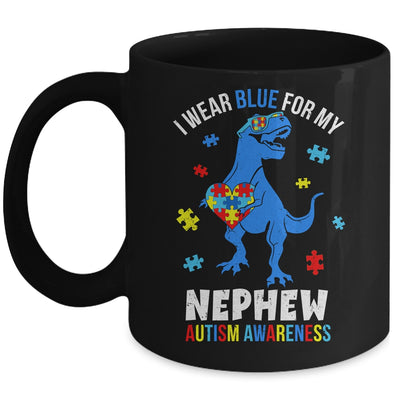 April I Wear Blue For Nephew Dinosaur Autism Awareness Mug | siriusteestore