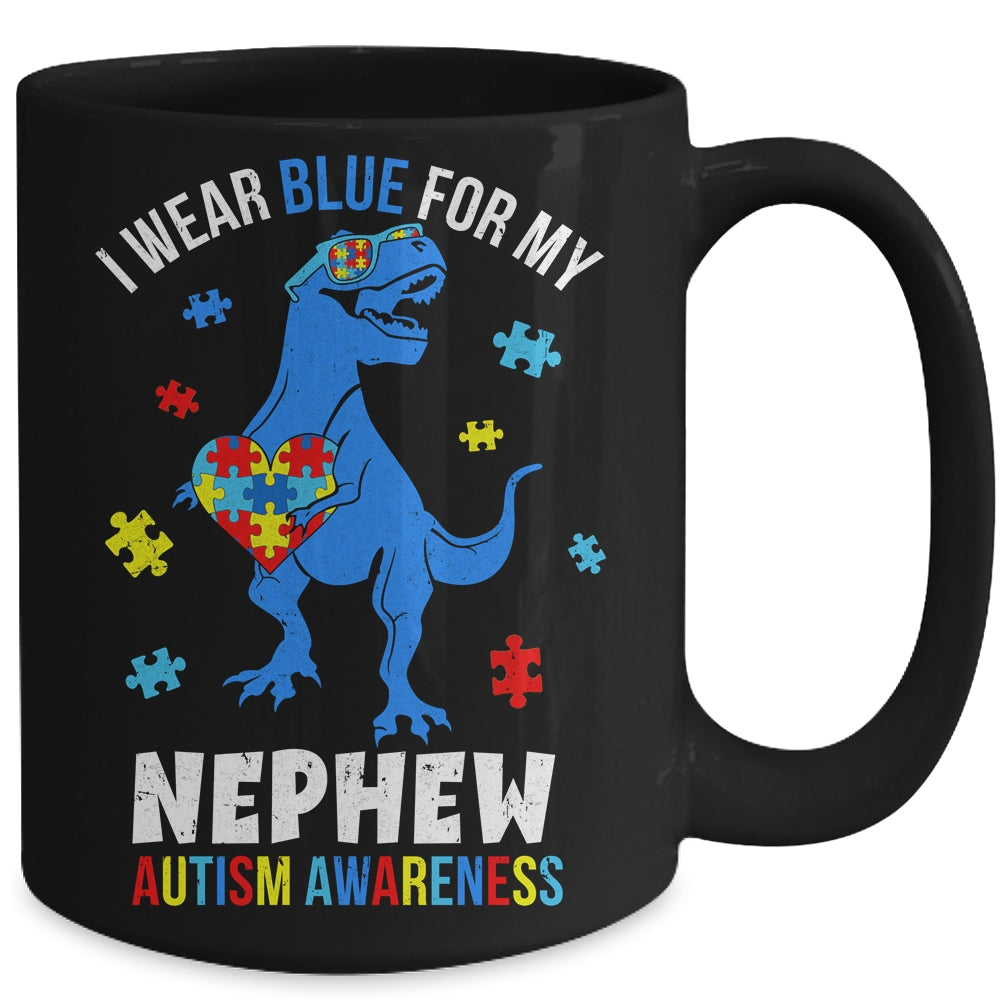 April I Wear Blue For Nephew Dinosaur Autism Awareness Mug | siriusteestore