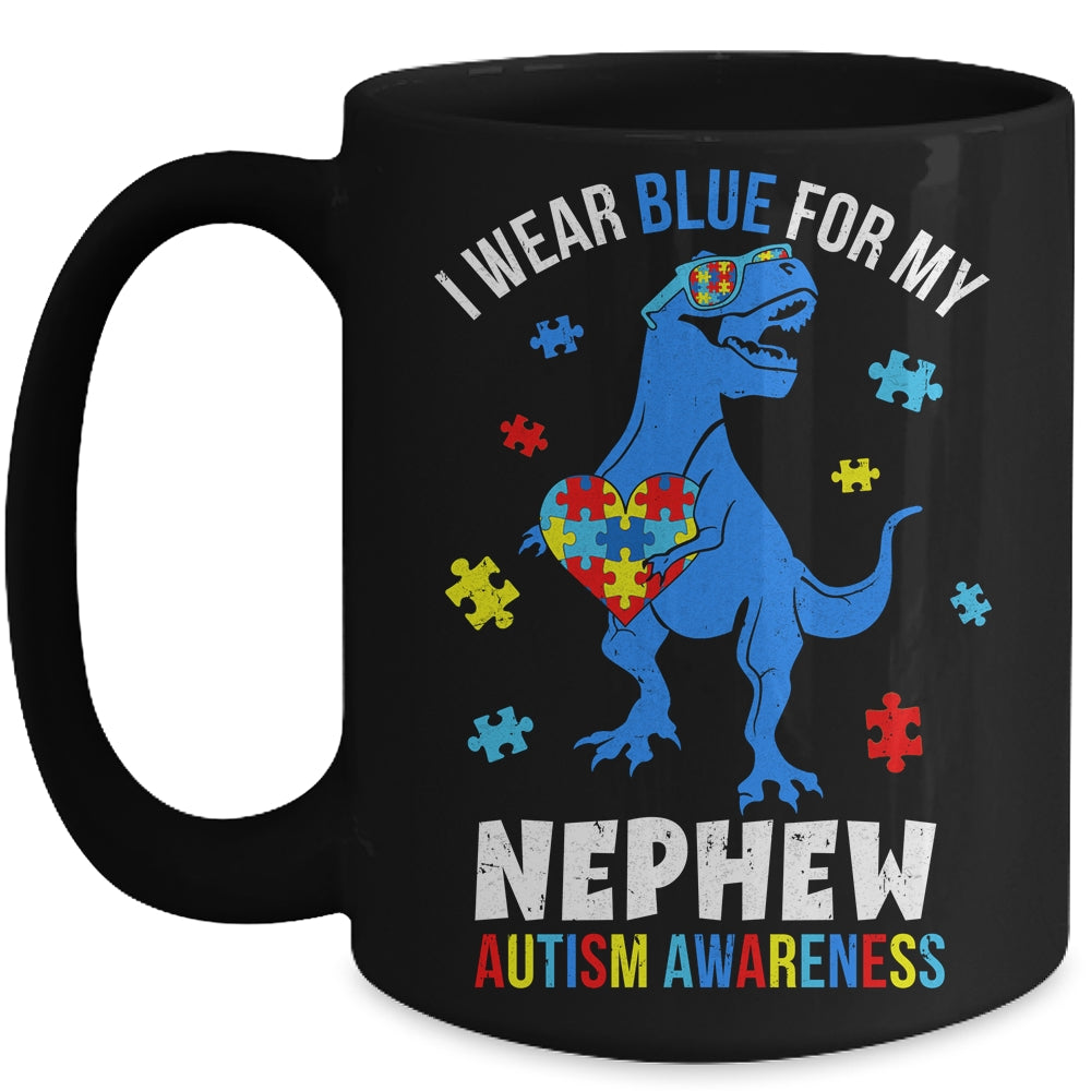April I Wear Blue For Nephew Dinosaur Autism Awareness Mug | siriusteestore