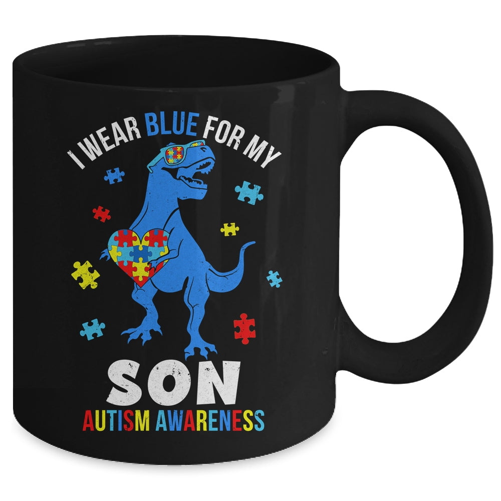 April I Wear Blue For Son Dinosaur Autism Awareness Mug | siriusteestore