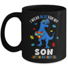 April I Wear Blue For Son Dinosaur Autism Awareness Mug | siriusteestore
