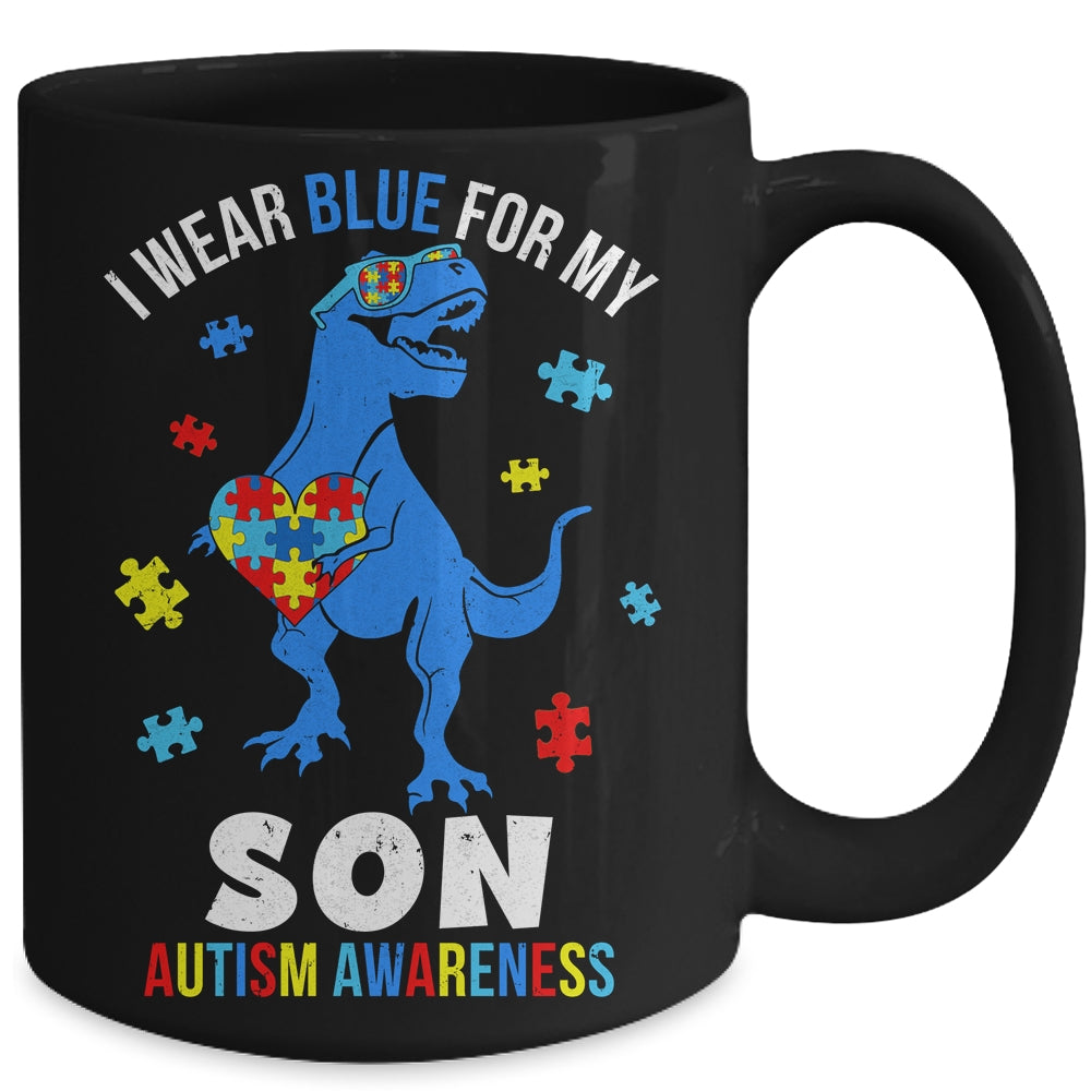 April I Wear Blue For Son Dinosaur Autism Awareness Mug | siriusteestore
