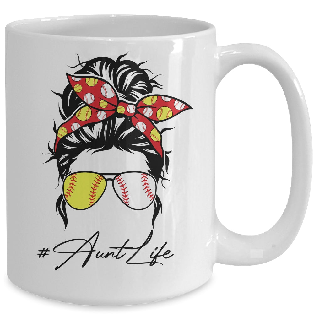Aunt Life Softball Baseball Women Mothers Day Messy Bun Funny Mug | siriusteestore