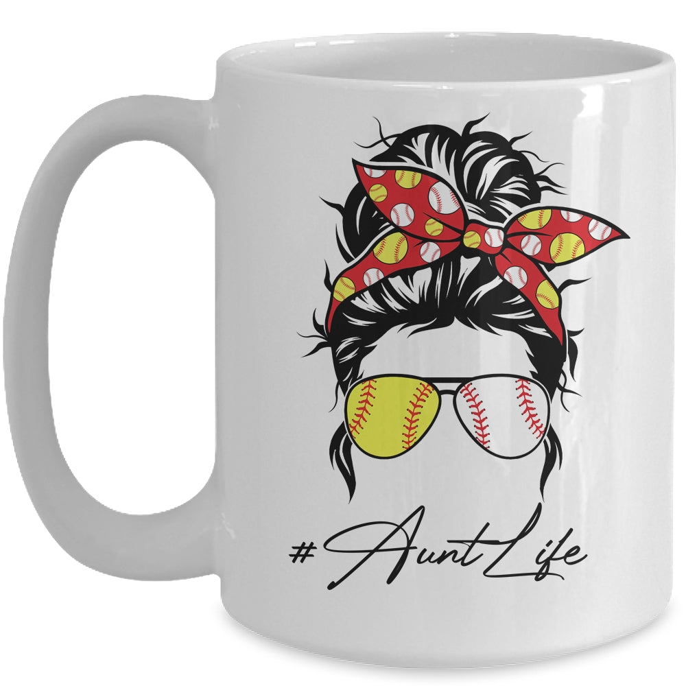 Aunt Life Softball Baseball Women Mothers Day Messy Bun Funny Mug | siriusteestore