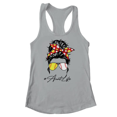 Aunt Life Softball Baseball Women Mothers Day Messy Bun Funny Shirt & Tank Top | siriusteestore