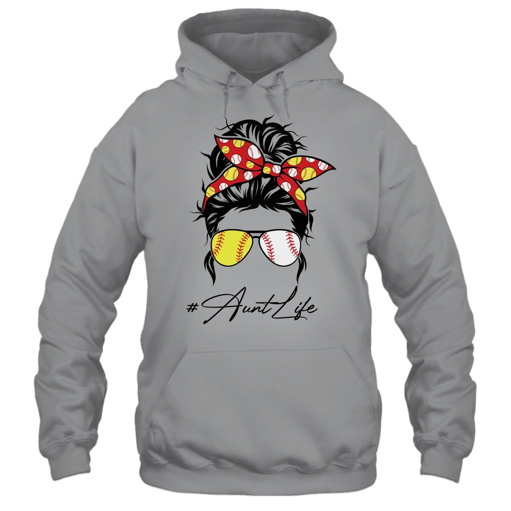 Aunt Life Softball Baseball Women Mothers Day Messy Bun Funny Shirt & Tank Top | siriusteestore