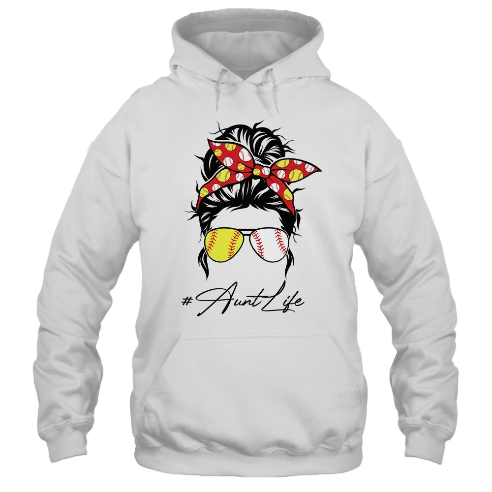 Aunt Life Softball Baseball Women Mothers Day Messy Bun Funny Shirt & Tank Top | siriusteestore