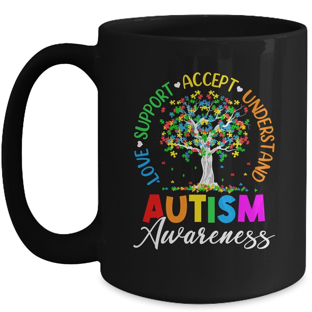 Autism Love Accept Support Autistic Autism Awareness Tree Mug | siriusteestore