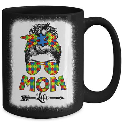 Autistic Autism Awareness Messy Bun Mom Life Bleached Mug | siriusteestore