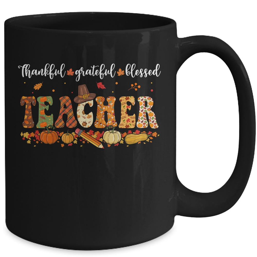 Autumn Fall Outfit Teacher Thankful Grateful Blessed Pumpkin Mug | siriusteestore