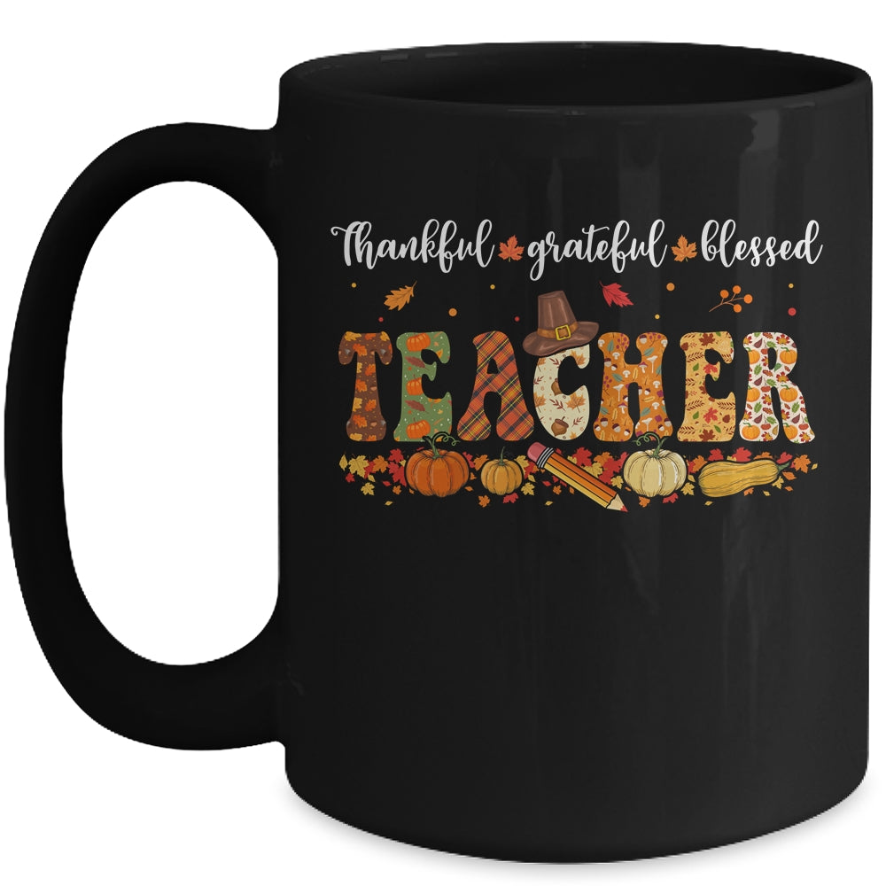 Autumn Fall Outfit Teacher Thankful Grateful Blessed Pumpkin Mug | siriusteestore