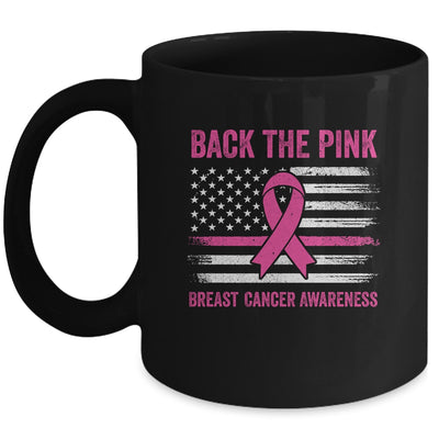 Back The Pink Ribbon American Flag Breast Cancer Awareness Mug | siriusteestore