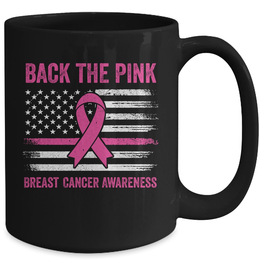 Back The Pink Ribbon American Flag Breast Cancer Awareness Mug | siriusteestore