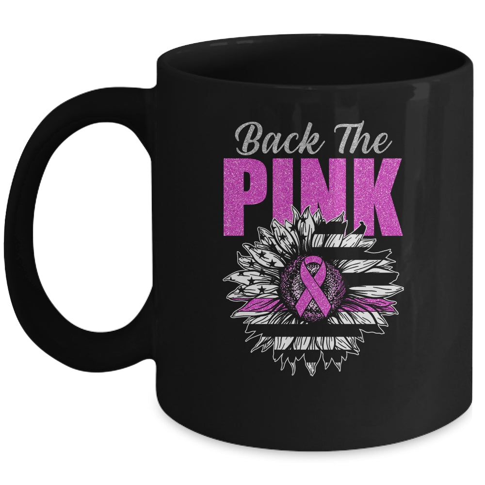 Back The Pink Ribbon Sunflower Flag Breast Cancer Awareness Mug | siriusteestore