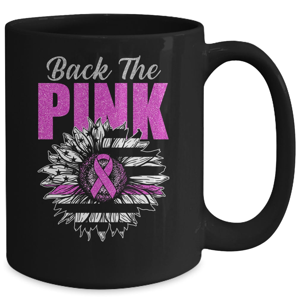Back The Pink Ribbon Sunflower Flag Breast Cancer Awareness Mug | siriusteestore