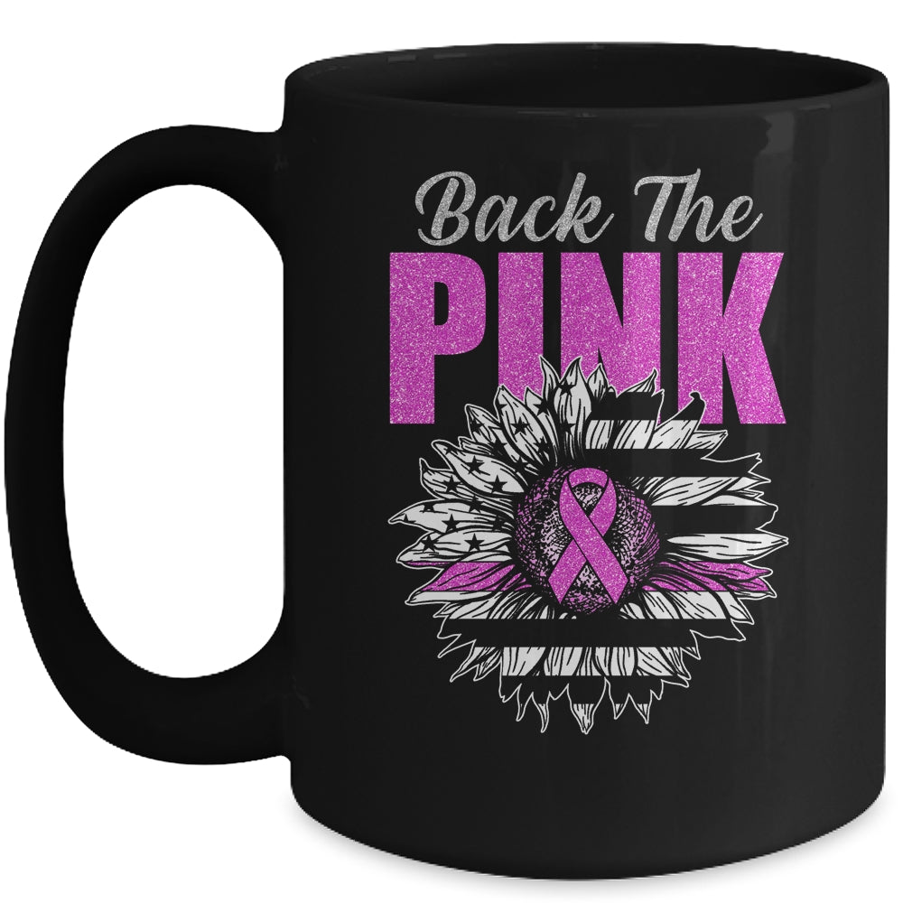 Back The Pink Ribbon Sunflower Flag Breast Cancer Awareness Mug | siriusteestore