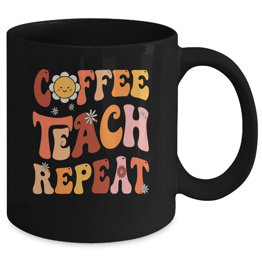 Back To School Coffee Teach Repeat Teacher Life Motivational Mug | siriusteestore