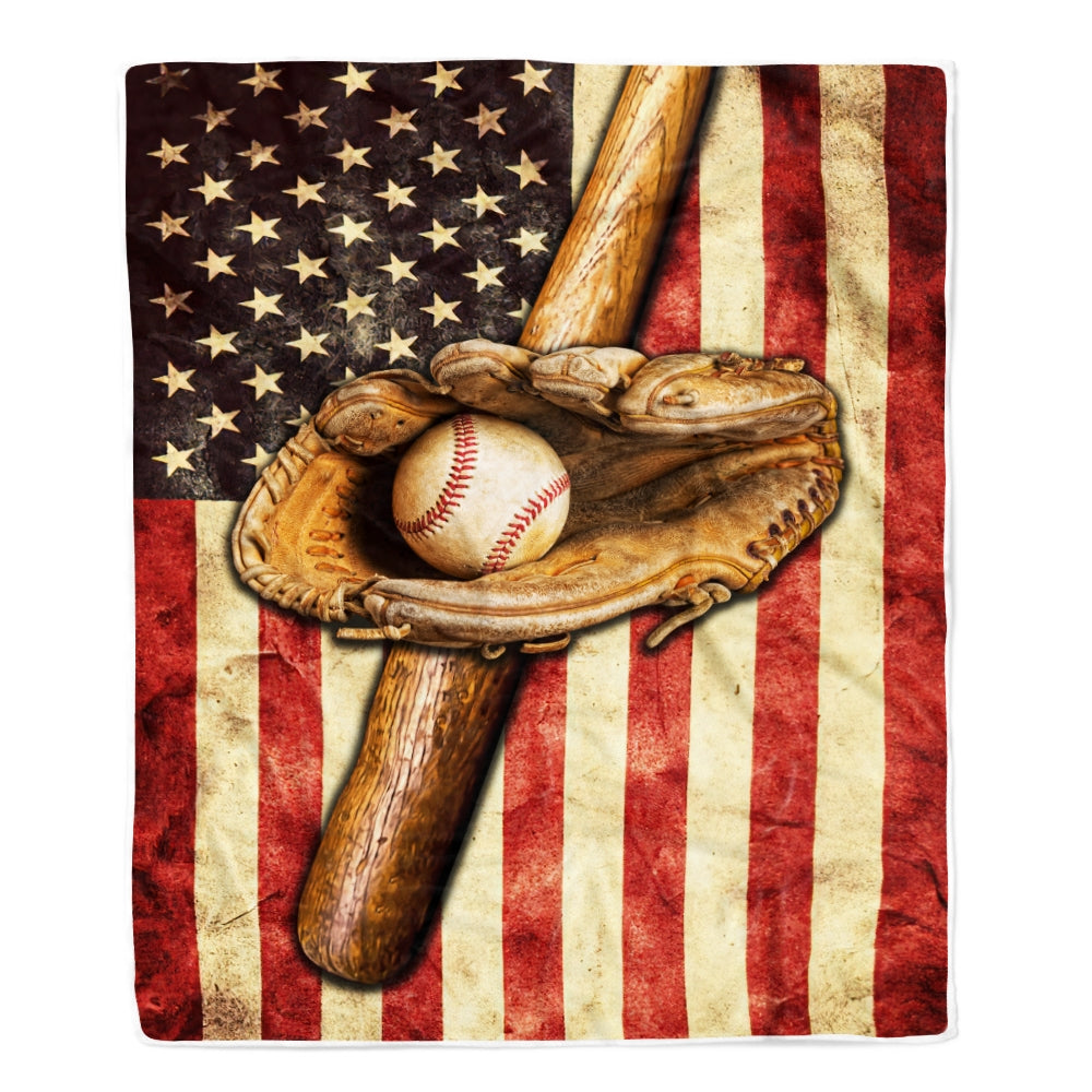 Baseball Blanket American Flag Bat And Glove Printed 3D Soft Kids Men Women Birthday Christmas Customized Fleece Blanket | siriusteestore