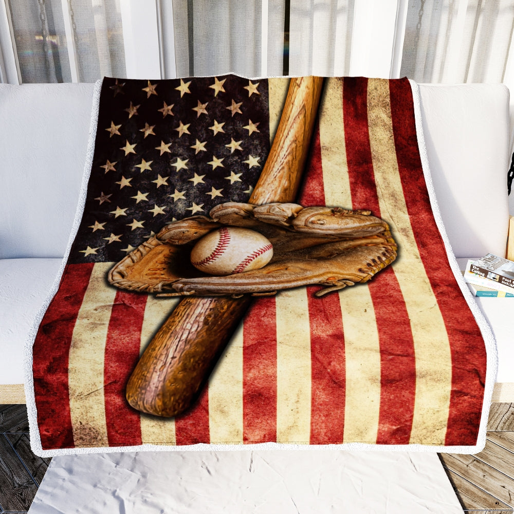 Baseball Blanket American Flag Bat And Glove Printed 3D Soft Kids Men Women Birthday Christmas Customized Fleece Blanket | siriusteestore