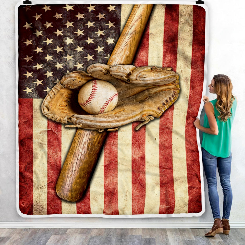 Baseball Blanket American Flag Bat And Glove Printed 3D Soft Kids Men Women Birthday Christmas Customized Fleece Blanket | siriusteestore