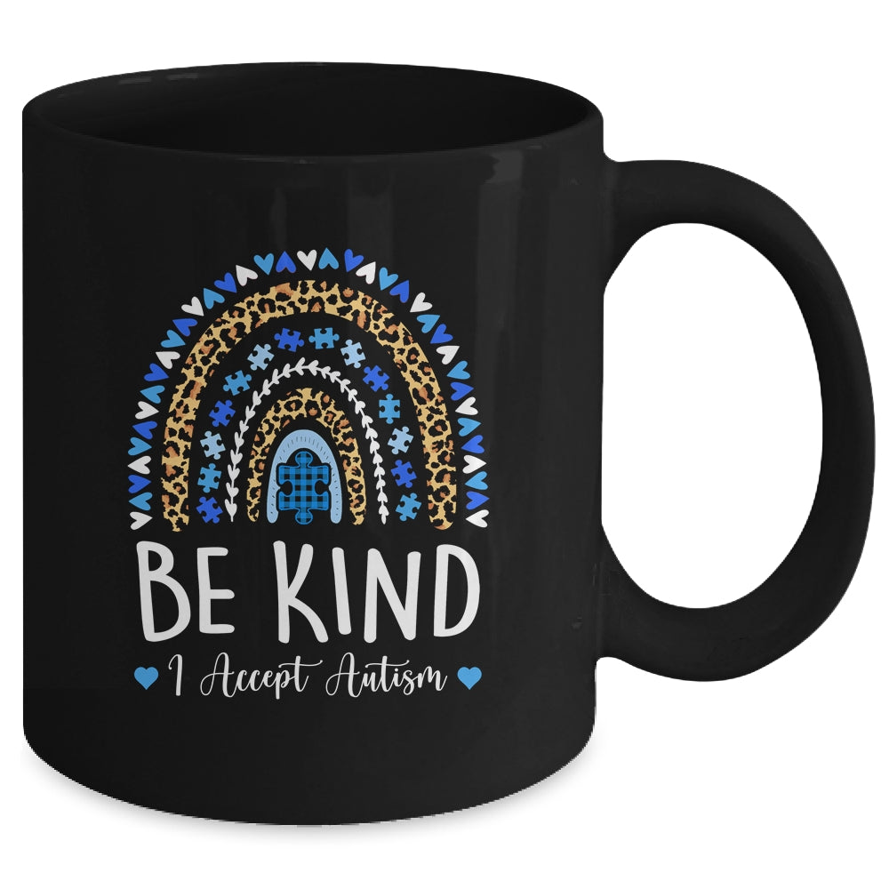 Be Kind Autism Awareness Leopard Rainbow I Accept Autism Mug | siriusteestore