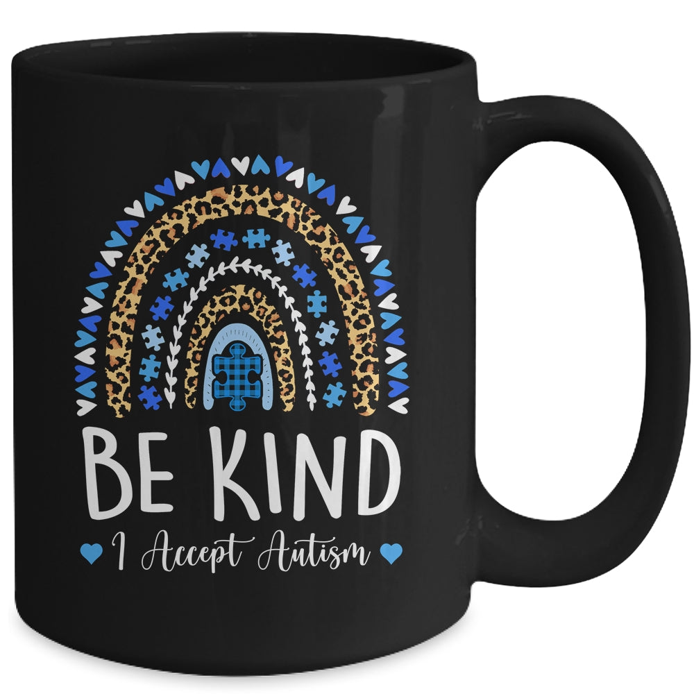 Be Kind Autism Awareness Leopard Rainbow I Accept Autism Mug | siriusteestore