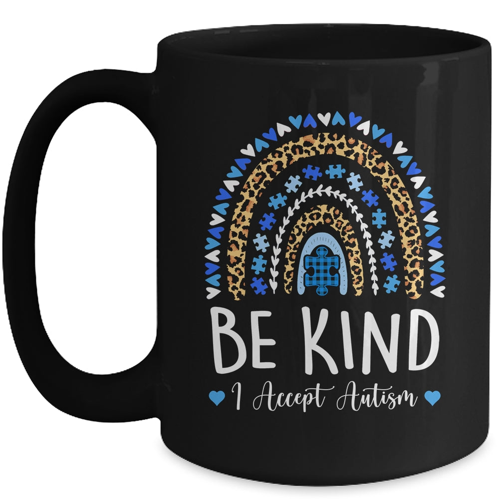 Be Kind Autism Awareness Leopard Rainbow I Accept Autism Mug | siriusteestore
