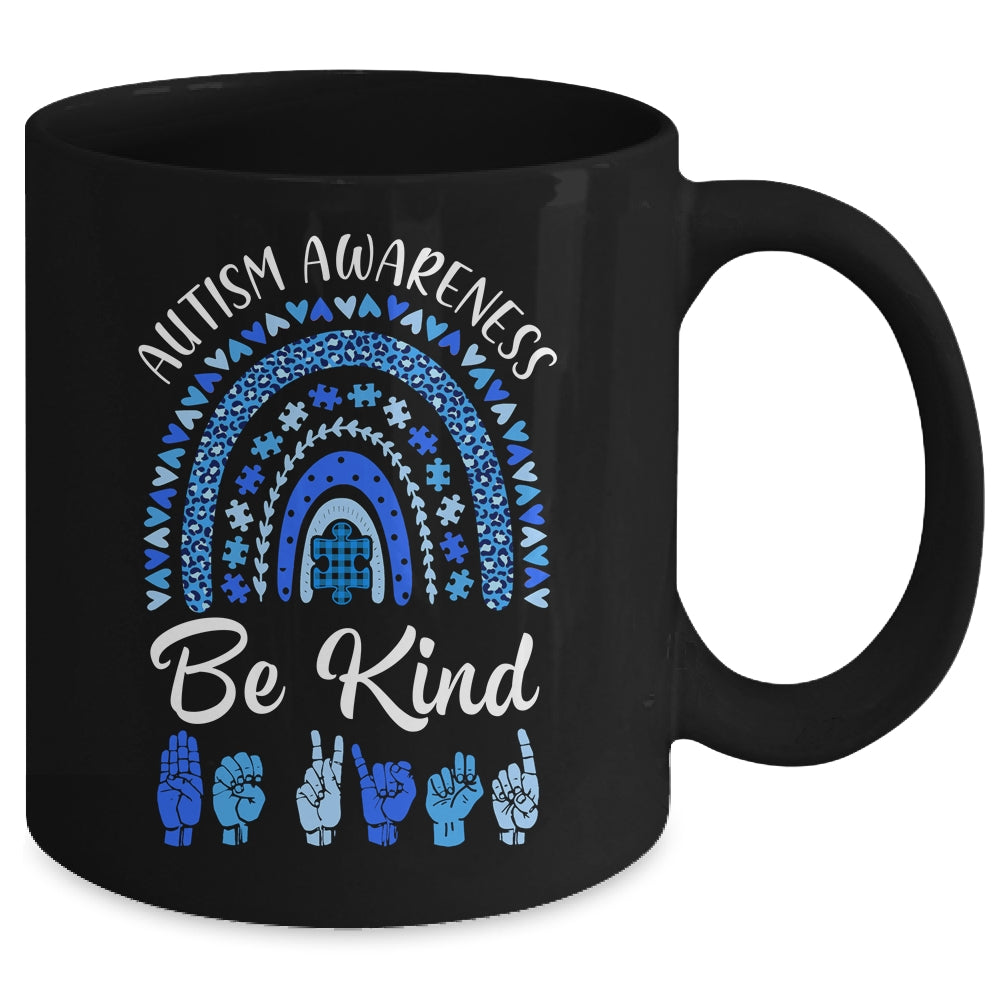 Be Kind Autism Awareness Rainbow Women Girls Leopard Mug | siriusteestore