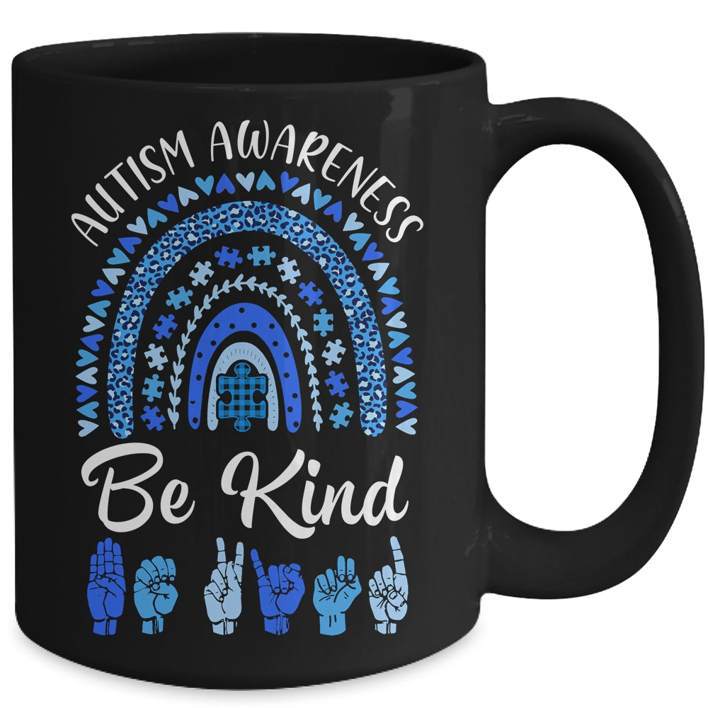 Be Kind Autism Awareness Rainbow Women Girls Leopard Mug | siriusteestore
