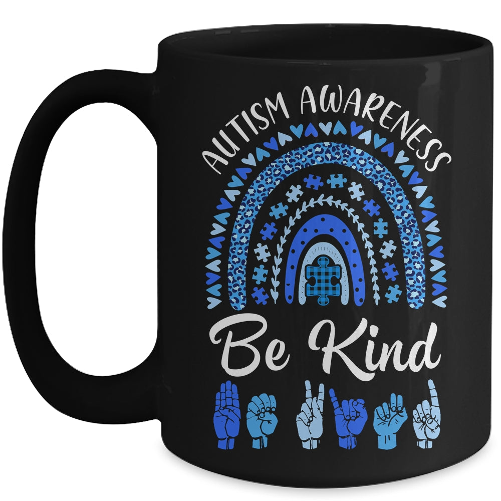 Be Kind Autism Awareness Rainbow Women Girls Leopard Mug | siriusteestore