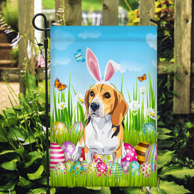 Beagle Happy Easter Day Holiday Flag Funny Dog Dog Wear Bunny Ears Headband Cute for Home Decor | siriusteestore