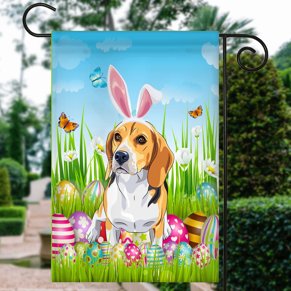 Beagle Happy Easter Day Holiday Flag Funny Dog Dog Wear Bunny Ears Headband Cute for Home Decor | siriusteestore