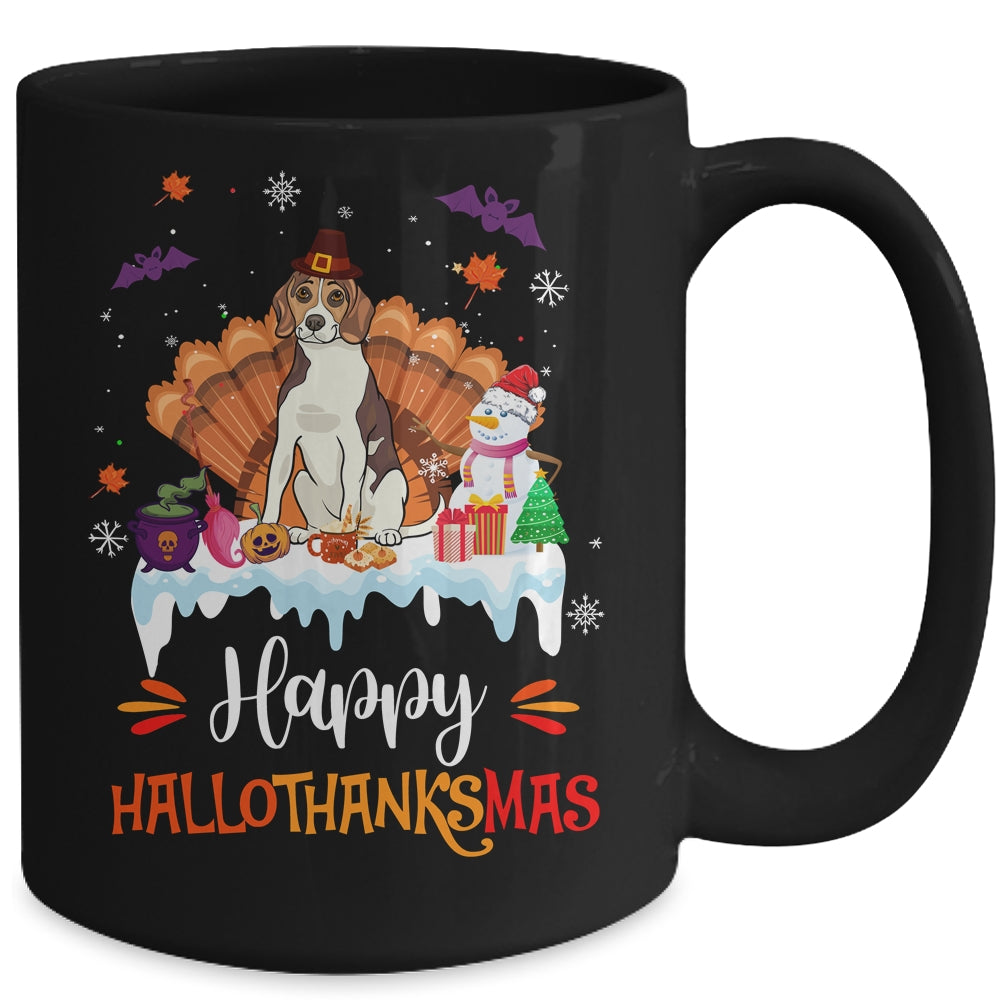 Beagle Happy HalloThanksMas Halloween Thanksgiving Christmas Mug | siriusteestore