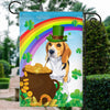 Beagle St Patrick's Day Dog Flag Funny Peeking Dog Wear Green Hat Golden Pot Coin Shamrock Rainbow Spring Banner for Home Decor | siriusteestore