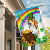 Beagle St Patrick's Day Dog Flag Funny Peeking Dog Wear Green Hat Golden Pot Coin Shamrock Rainbow Spring Banner for Home Decor | siriusteestore