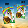 Beagle St Patrick's Day Dog Flag Funny Peeking Dog Wear Green Hat Golden Pot Coin Shamrock Rainbow Spring Banner for Home Decor | siriusteestore