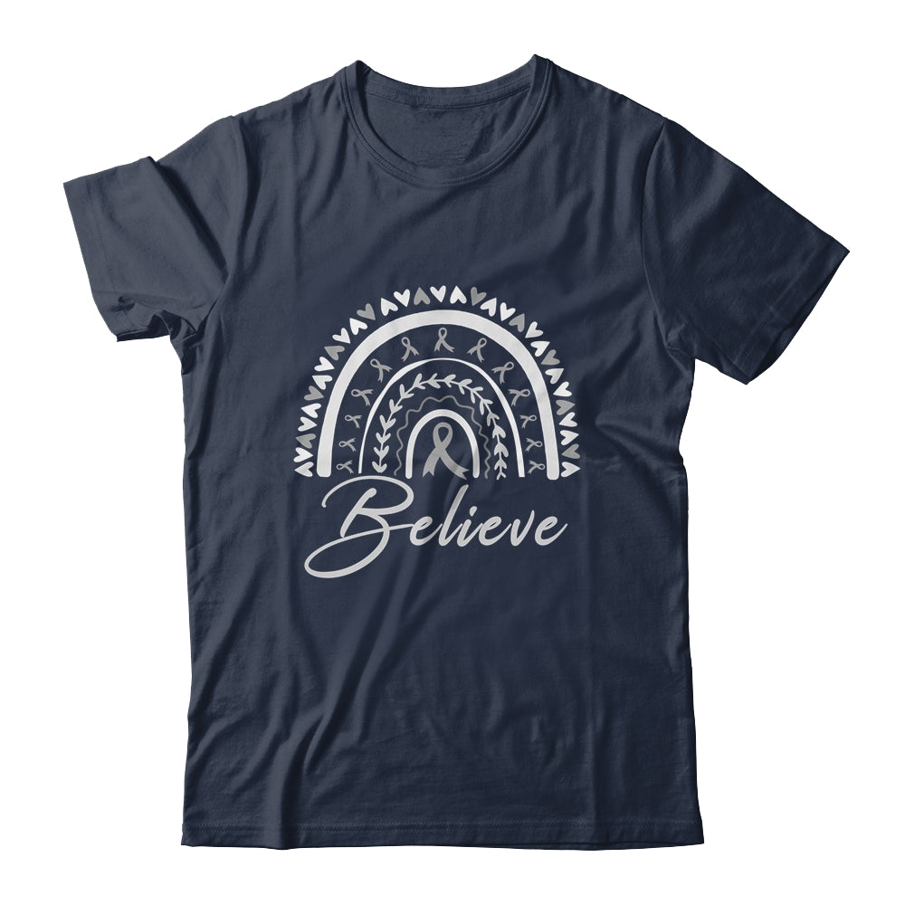 Believe Rainbow Brain Cancer Awareness Grey Ribbon Shirt & Tank Top | siriusteestore