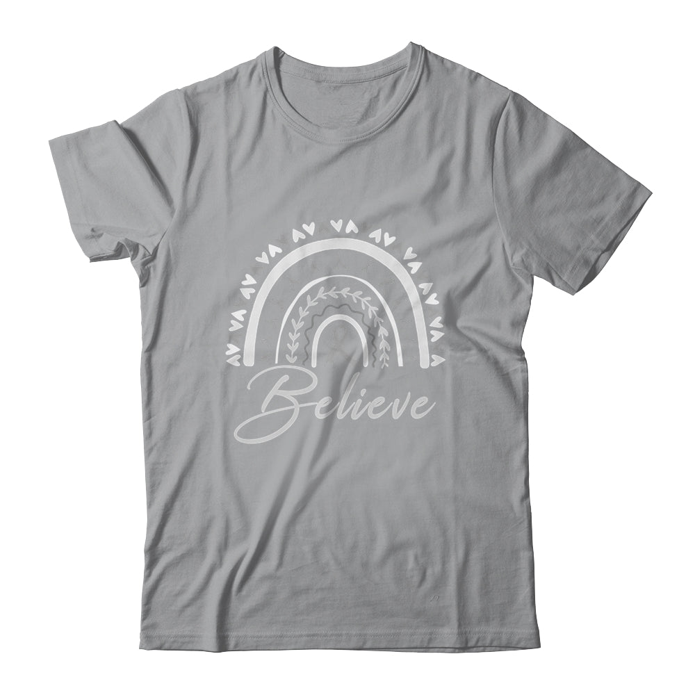Believe Rainbow Brain Cancer Awareness Grey Ribbon Shirt & Tank Top | siriusteestore