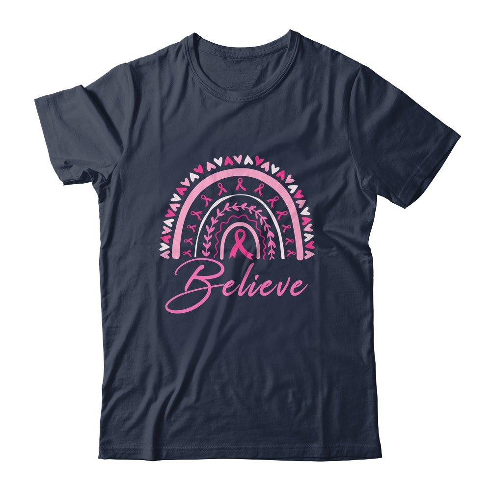 Believe Rainbow Breast Cancer Awareness Pink Ribbon Shirt & Tank Top | siriusteestore