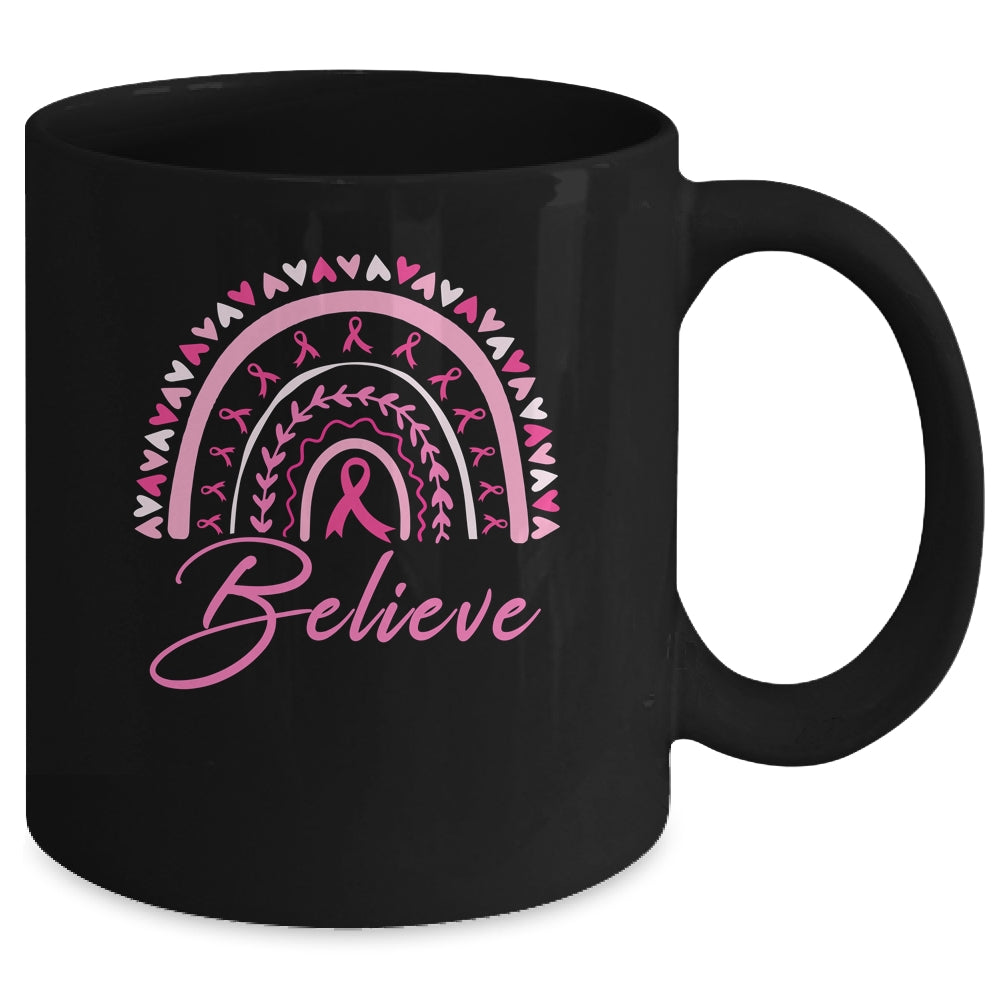 Believe Rainbow Breast Cancer Awareness Pink Ribbon Mug | siriusteestore