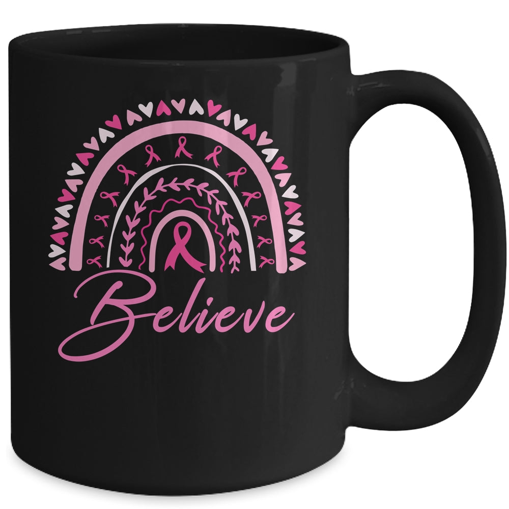 Believe Rainbow Breast Cancer Awareness Pink Ribbon Mug | siriusteestore