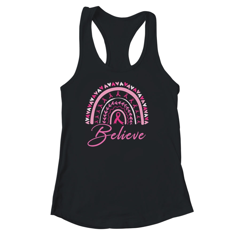 Believe Rainbow Breast Cancer Awareness Pink Ribbon Shirt & Tank Top | siriusteestore