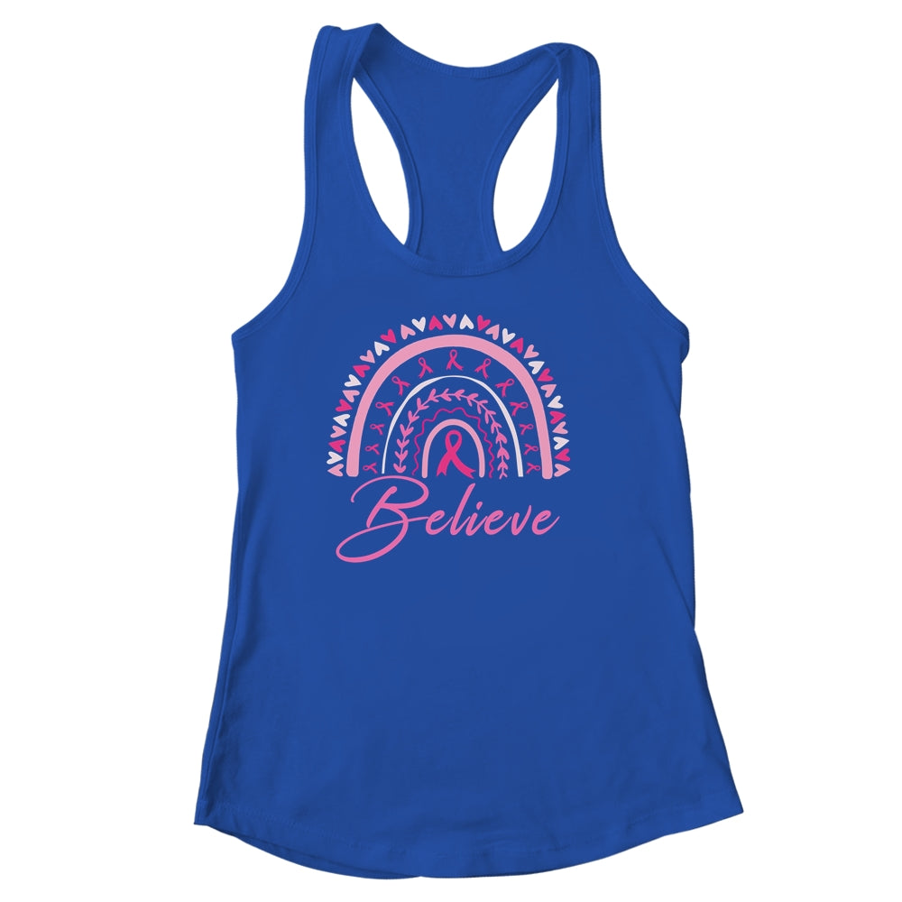 Believe Rainbow Breast Cancer Awareness Pink Ribbon Shirt & Tank Top | siriusteestore