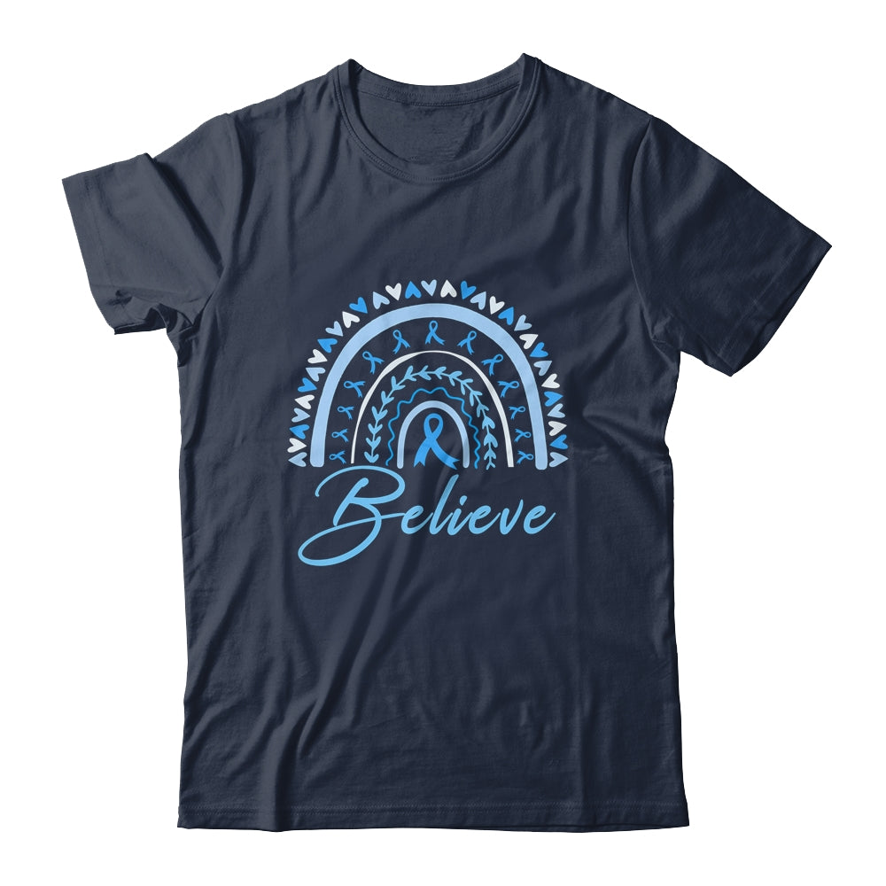 Believe Rainbow Colon Cancer Awareness Blue Ribbon Shirt & Tank Top | siriusteestore