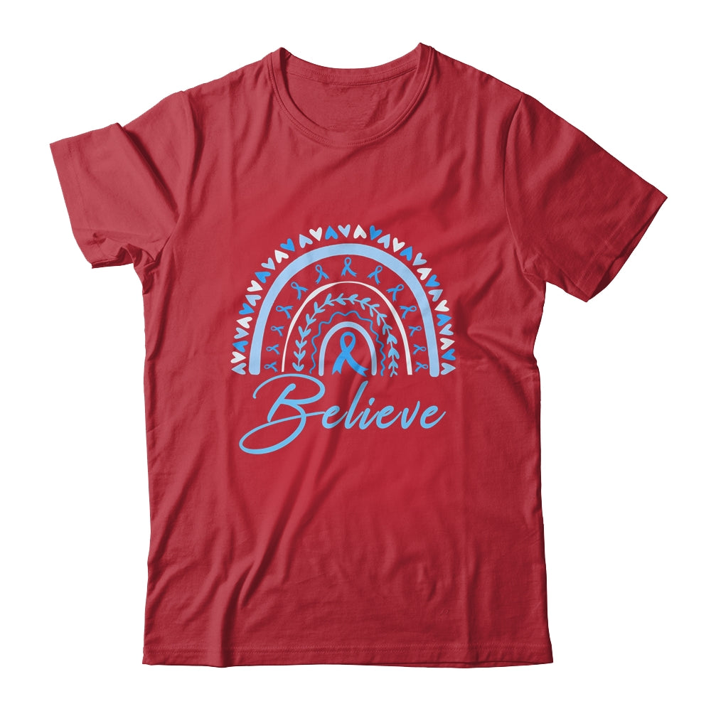 Believe Rainbow Colon Cancer Awareness Blue Ribbon Shirt & Tank Top | siriusteestore