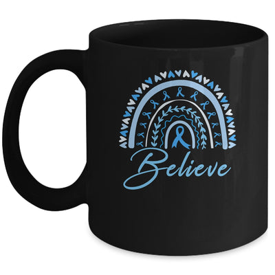 Believe Rainbow Colon Cancer Awareness Blue Ribbon Mug | siriusteestore