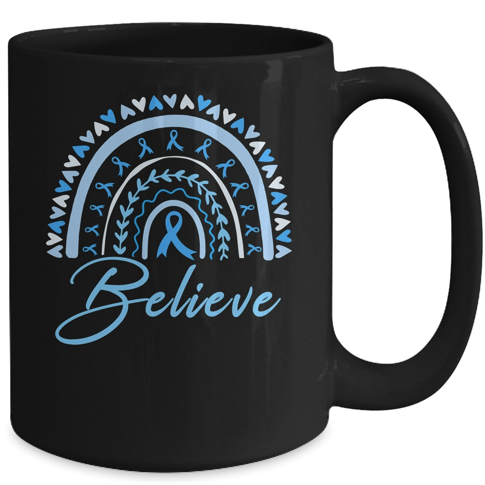Believe Rainbow Colon Cancer Awareness Blue Ribbon Mug | siriusteestore